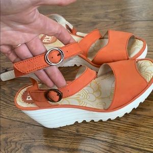 Fly London “Peru” ankle strap wedges